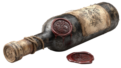 Aged wine bottle with wax seal