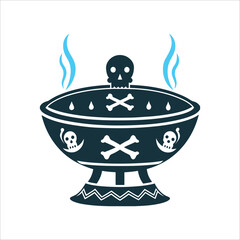 Skull Offering Bowl with Blue Smoke Illustration Spirit Bowl An offering bowl with a skull and crossed bones