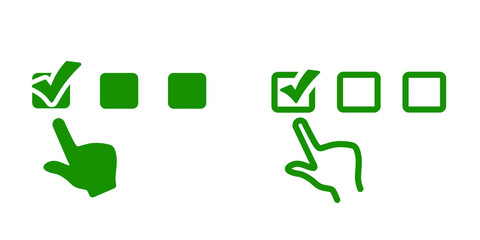 Set of hand icons click the check mark, yes or no
