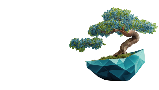 3D bonsai tree in a geometric pot