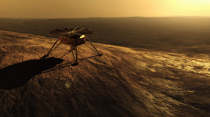 lander deploying antenna array on rugged mare terrain low sun casting long shadows crisp detail illustration concept scene visual for commercial design use high detail quality stock image illustration