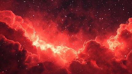 Vivid cosmic nebula with glowing red clouds and scattered bright stars