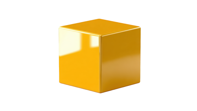 Solid, glossy, golden yellow cube