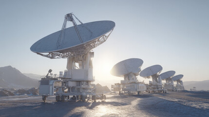 lander deploying antenna array on rugged mare terrain low sun casting long shadows crisp detail illustration concept scene visual for commercial design use high detail quality stock image illustration