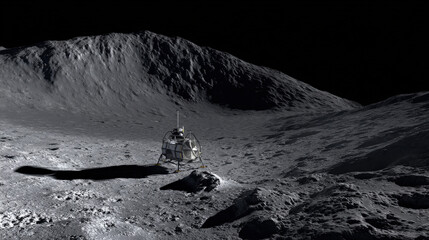 lander deploying antenna array on rugged mare terrain low sun casting long shadows crisp detail illustration concept scene visual for commercial design use high detail quality stock image illustration
