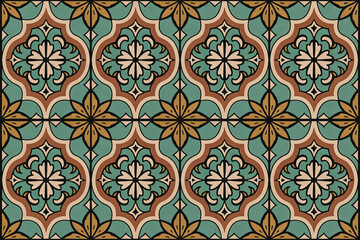 Seamless Moroccan tile pattern with geometric floral motifs and vibrant colors