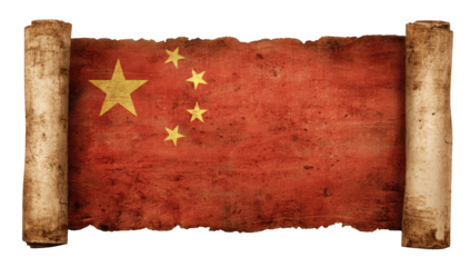 Chinese flag on aged scroll