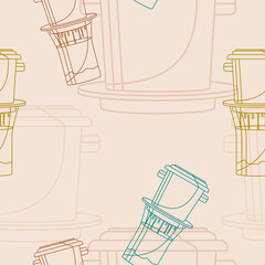 Editable Outline Style Vietnamese Drip Coffee With Glass Mug Vector Illustration as Seamless Pattern for Creating Background of Cafe With Vietnamese Culture and Tradition Related Design