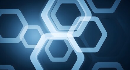 Abstract glowing blue hexagonal shapes create a futuristic and technological background pattern