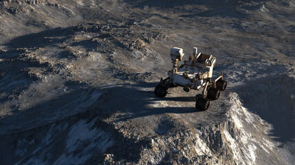 lander deploying antenna array on rugged mare terrain low sun casting long shadows crisp detail illustration concept scene visual for commercial design use high detail quality stock image illustration