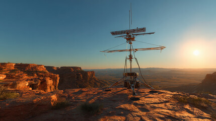 lander deploying antenna array on rugged mare terrain low sun casting long shadows crisp detail illustration concept scene visual for commercial design use high detail quality stock image illustration