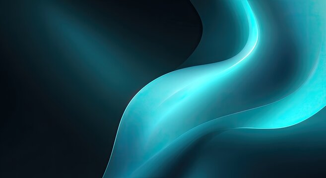 Teal, flowing, abstract form against a dark background.  A smooth, light teal curve undulates gracefully, creating a sense of motion. Soft light highlights the shape