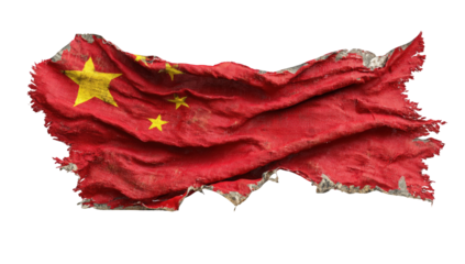 Frayed Chinese flag, tattered and worn