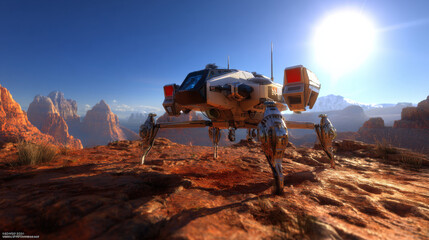 lander deploying antenna array on rugged mare terrain low sun casting long shadows crisp detail illustration concept scene visual for commercial design use high detail quality stock image illustration