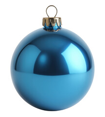 Bright blue Christmas ball ornament with glossy finish isolated on transparent background