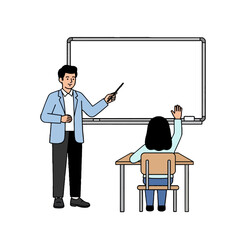 Student Raising Hand with Teacher