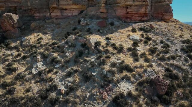 Drone view of the medieval Alcal&aacute; Castle on a hill in Mula, Murcia Region, Spain.
