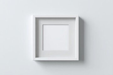 Square white picture frame on a white wall