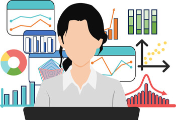 データを分析するビジネスウーマンのイラスト