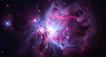 Vivid Purple and Blue Nebula in Deep Space with Bright Stars and Cosmic Dust