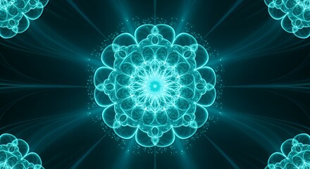 Abstract Blue Geometric Pattern with Light Waves and Fractal Design for Technology and Science Themes