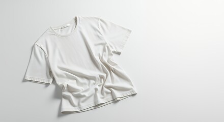 White Casual T Shirt Laid Flat on White Background Minimalist Clothing