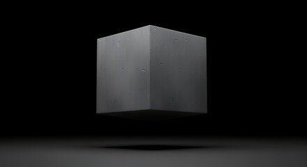 Minimalist Concrete Cube Floating in Black Space with Dramatic Lighting