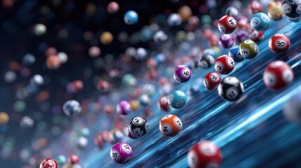 Colorful lottery balls cascading in a dynamic and vibrant display