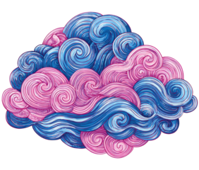 Whimsical cloud design in pink and blue