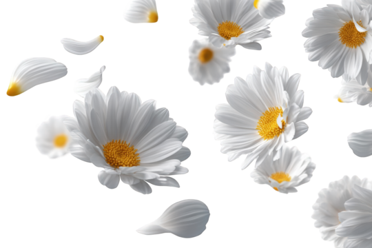 White flowers and petals in mid-air