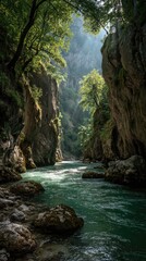 Fototapeta premium Verdant canyon river gorge