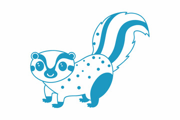 Cute Skunk Cartoon with Turquoise Outline, Spotted Body on White Background