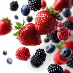 Fresh berries in mid-air, vibrant colors
