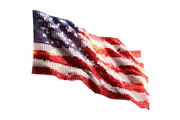 American flag in pixelated, waving motion