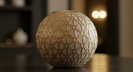 Decorative Geometric Ceramic Vase with Gold Pattern in Modern Interior