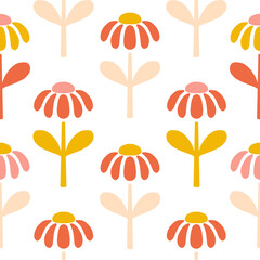 Seamless Daisy Flower Pattern in Yellow and Orange – Scandinavian Fall Autumn Style Transparent
