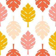 Seamless Pattern Backround Retro Leaf in Yellow and orange – Scandinavian Fall Autumn Style Transparent