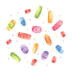 beautiful colorful watercolor sweets isolated on a transparent background