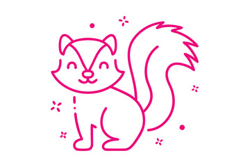 Pink Fox Smiling on White Background, Cute Outline Animal Icon Design