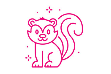 Pink Squirrel Outline Sitting with Tail Up and Sparkles Around on White