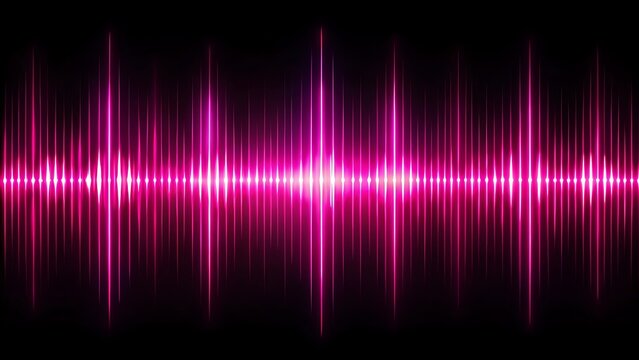 Abstract sound background of pink neon sound waves on black. Vibrant glowing audio waves, music background, dj dance party. Audio spectrum and equalizer, voice recording, sound frequency. - Powered by Adobe