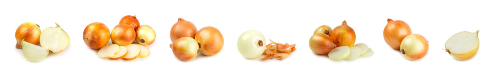Onion isolated on white background. onion slice. onion rings. Fresh Yellow Onion. Natural, fresh, vegetarian food. Agricultural products. Healthy eating. Vegetables. Farmer's market.