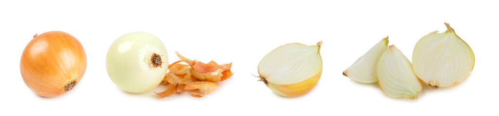 Onion isolated on white background. onion slice. onion rings. Fresh Yellow Onion. Natural, fresh, vegetarian food. Agricultural products. Healthy eating. Vegetables. Farmer's market.
