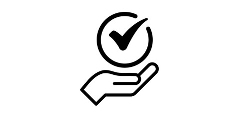 hand icon holds the check mark button , yes or no