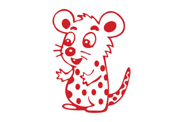 Red Spotted Cartoon Mouse Standing on White Background Art