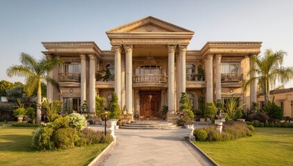 Obraz premium Grand, classical mansion facade, sunlit