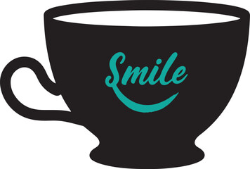 A cup rose with smile logo in silhouette white background.