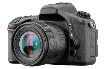 Professional dslr camera with lens on transparent background