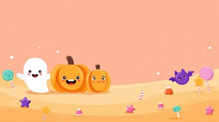 Halloween banner background for kid,cute   pumpkins in paper cut style