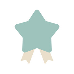 ベージュのリボン付きの可愛いスモーキーグリーンの星のメダルのイラスト